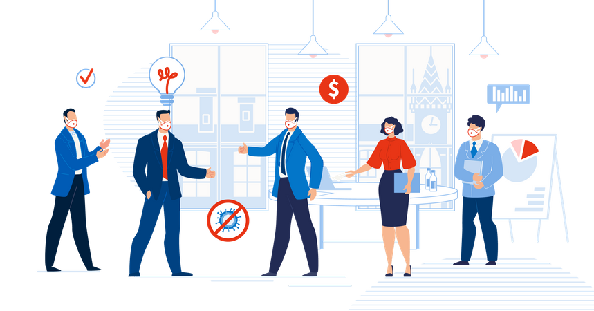 Businesspeople Meeting after Coronavirus Outbreak  イラスト