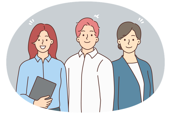 Businesspeople posing together showing unity and leadership  Illustration
