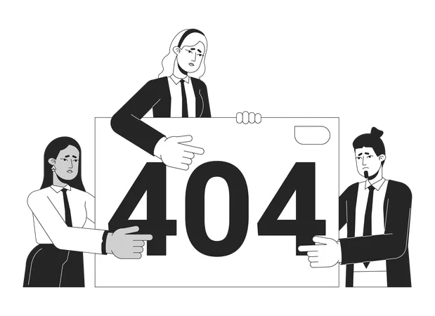 Businesspeople presentation failure black white error 404 flash message  Illustration