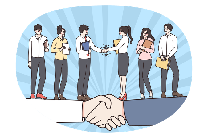 Businesspeople shake hands close deal after meeting  Illustration
