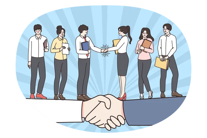 Businesspeople shake hands close deal after meeting  Illustration