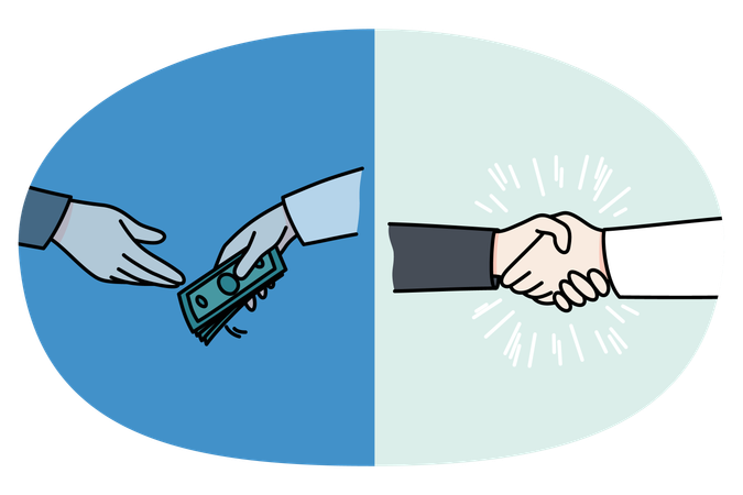 Businesspeople shake hands exchange money  Illustration