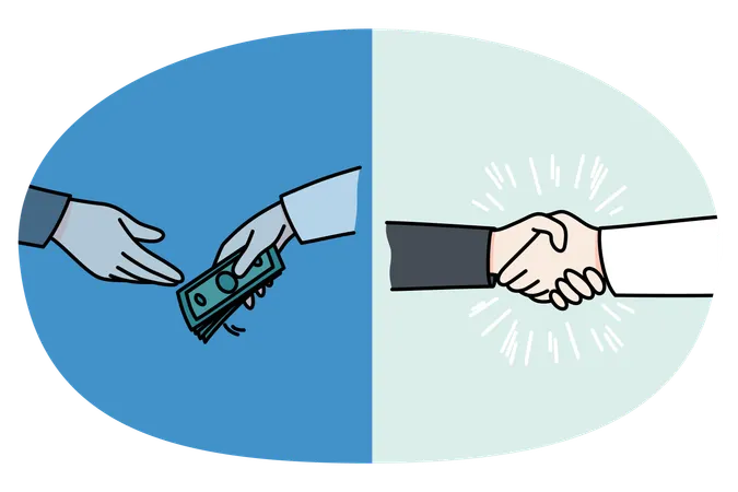 Businesspeople shake hands exchange money  Illustration