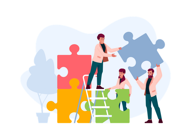 Businesspeople Stand on Ladder Together  Illustration
