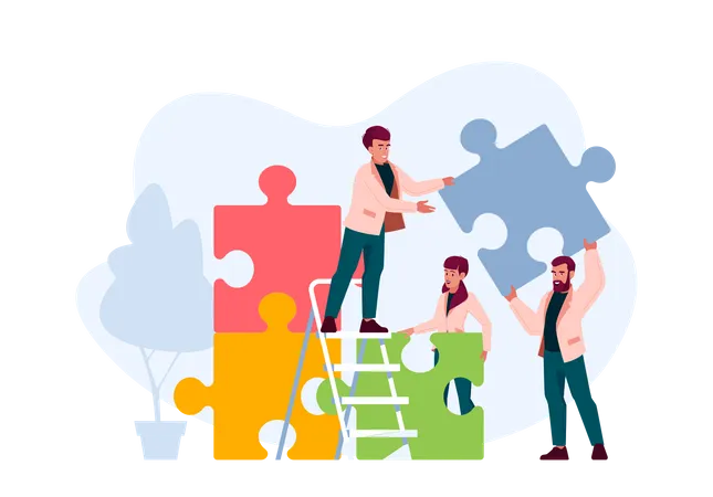 Businesspeople Stand on Ladder Together  Illustration