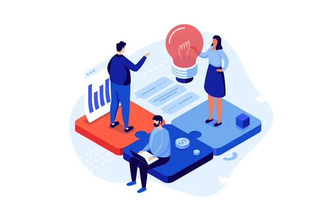 Businesspeople Team Working Upon Commercial Strategy Business Communication Concept Isometric Vector Illustration Corporate Employees Men And Woman In Marketing Cartoon Characters Colour Composition Illustration