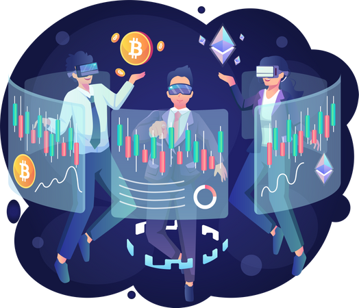 Businesspeople trading cryptocurrency in Metaverse  Illustration