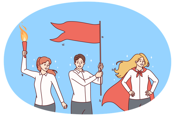 Businesspeople with flag celebrate success  Illustration