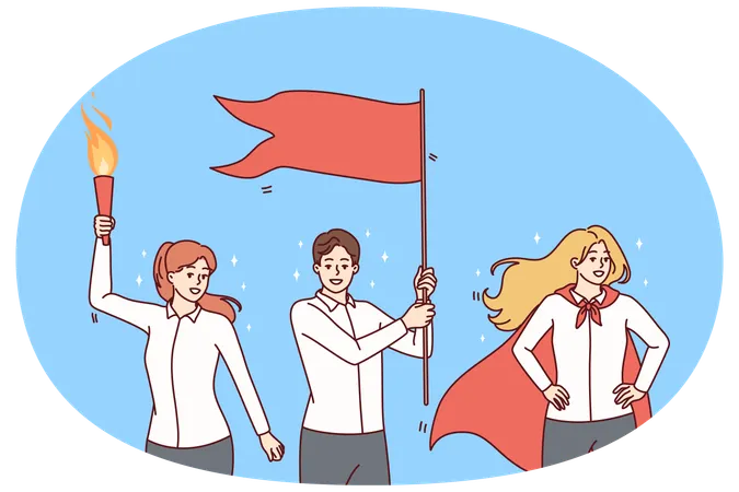 Businesspeople with flag celebrate success  Illustration