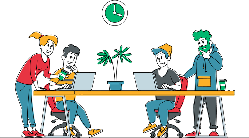 Businesspeople Work in Co-working Company Illustration