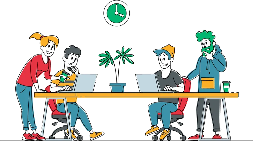 Businesspeople Work in Co-working Company Illustration