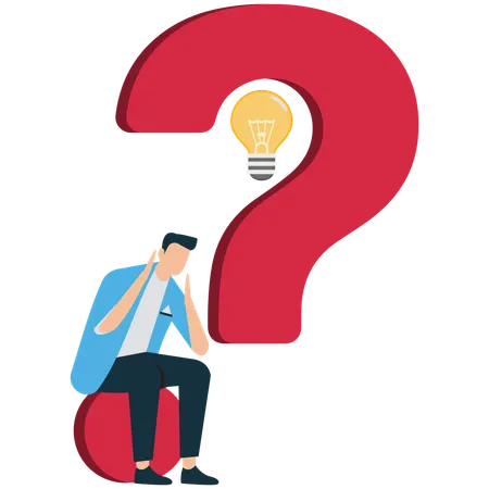 Businessperson Brainstorming Solutions with Question Marks  Illustration