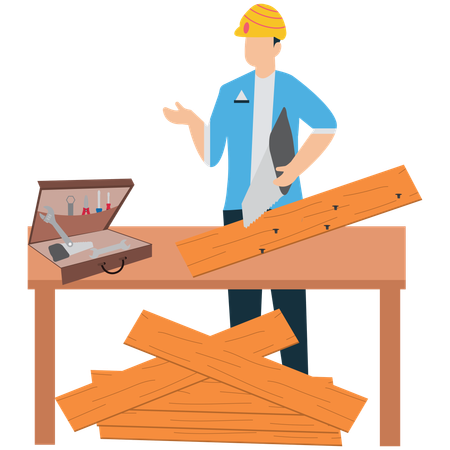 Businessperson Cutting Barriers with Saw  Illustration