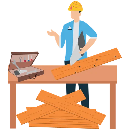 Businessperson Cutting Barriers with Saw  Illustration