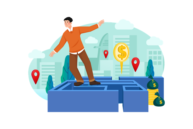 Businessperson finding investment locations Illustration