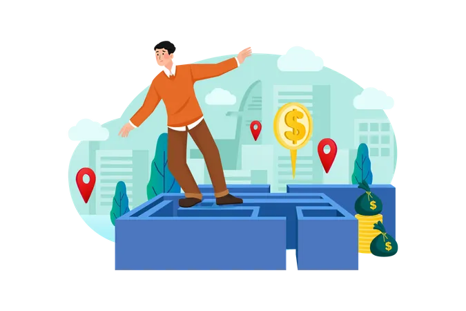 Businessperson finding investment locations  Illustration