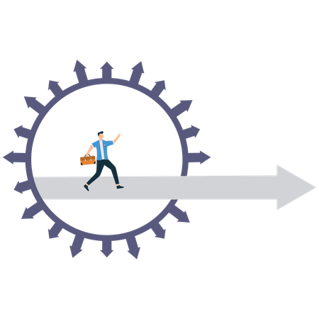 Businessperson Moving Forward with Gear and Arrow  Illustration