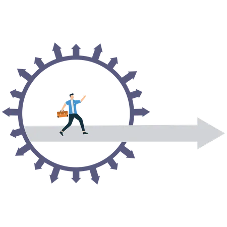 Businessperson Moving Forward with Gear and Arrow  Illustration