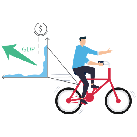 Businessperson Pulling GDP Growth with Bicycle  Illustration