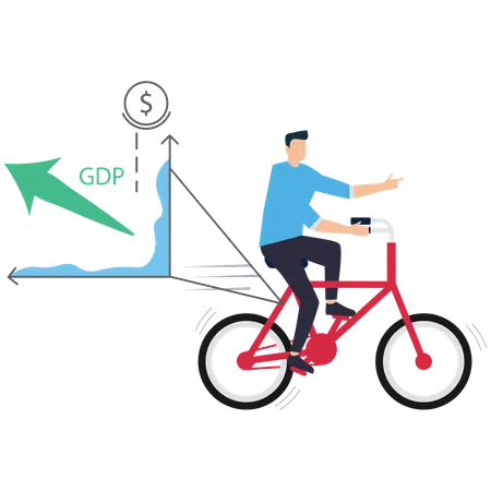 Businessperson Pulling GDP Growth with Bicycle  Illustration