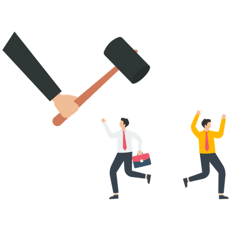 Businessperson run away from the hammer  Illustration