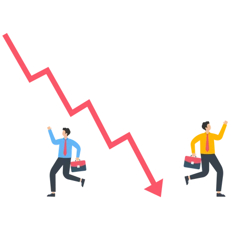 Businessperson run away from the stock market graph  Illustration