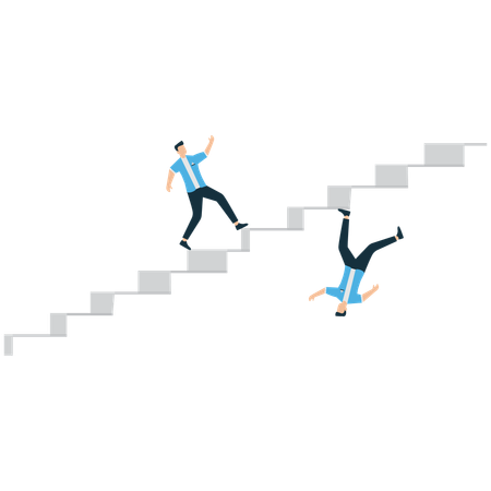 Businessperson Running Up and Down the Stairs of Success  Illustration