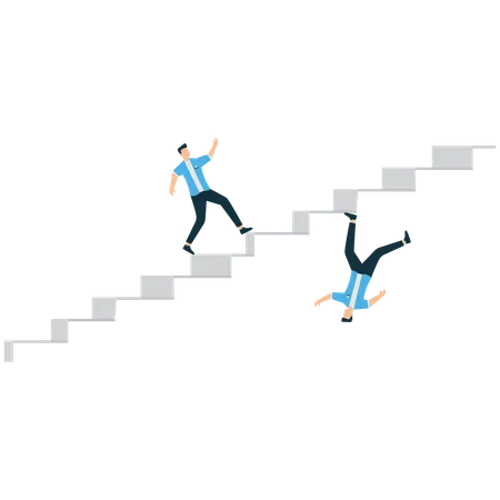 Businessperson Running Up and Down the Stairs of Success  Illustration