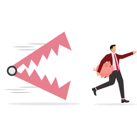 Businessperson Running with Piggy Bank Escaping Financial Traps  Illustration