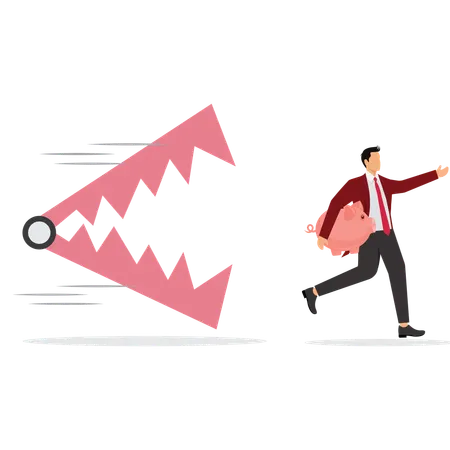 Businessperson Running with Piggy Bank Escaping Financial Traps  Illustration