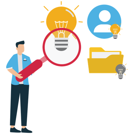 Businessperson Searching and Finding Bright Ideas  Illustration