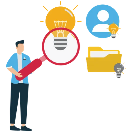 Businessperson Searching and Finding Bright Ideas  Illustration