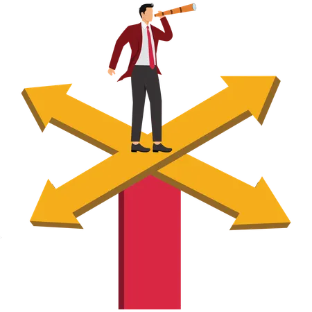 Businessperson Searching for Business Direction  Illustration