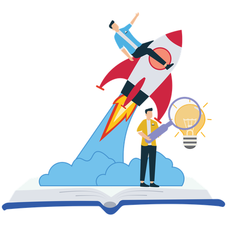 Businessperson Searching for Ideas rocket  Illustration