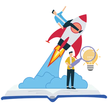 Businessperson Searching for Ideas rocket  Illustration