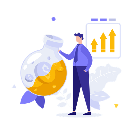 Businessperson Shaking Flask With Coins In Liquid Near Growing Chart  Illustration