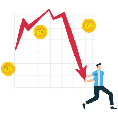 Businessperson Trying to Stop Falling Chart  Illustration