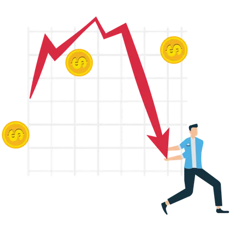 Businessperson Trying to Stop Falling Chart  Illustration