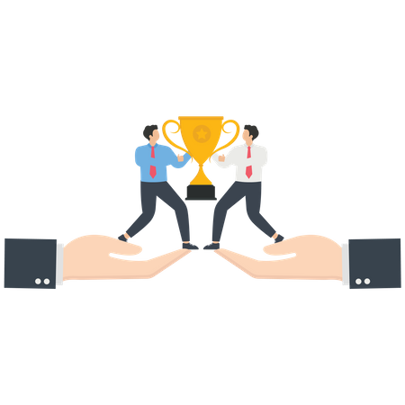 Businessperson with a trophy on a helping hand  Illustration