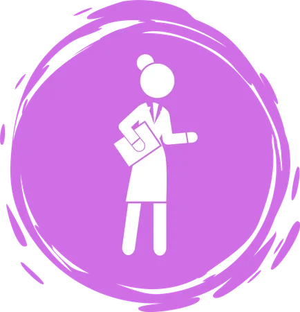 Businesswoman Purple Cirlce Portrait Stamp Style Businessperson With Documents Woman With Report Folder In Hands Avatar Logo Wearing Office Suit Dress Keeping Dresscode Anonymous Lady Illustration
