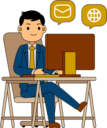 Businesssman sending business emails  Illustration