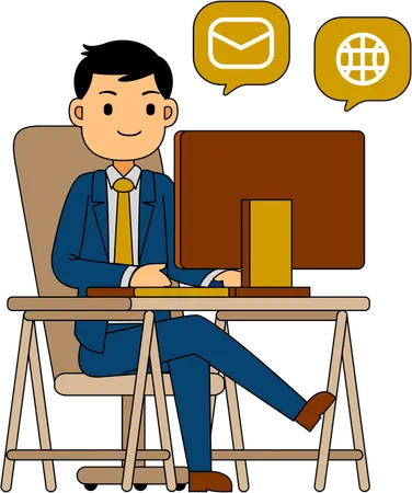 Businesssman sending business emails  Illustration