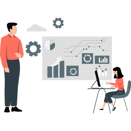 Businessteam analyzing company business data  Illustration