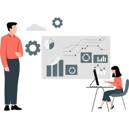 Businessteam analyzing company business data  Illustration