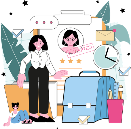 Businesswoman accept new employee profile  Illustration