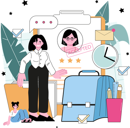 Businesswoman accepts new employee biodata  Illustration