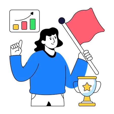 Businesswoman Achieving Business Trophy  Illustration