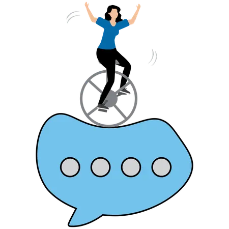Businesswoman acrobat on message speech bubble  Illustration