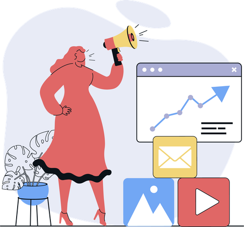 Businesswoman advertises analysis data  Illustration