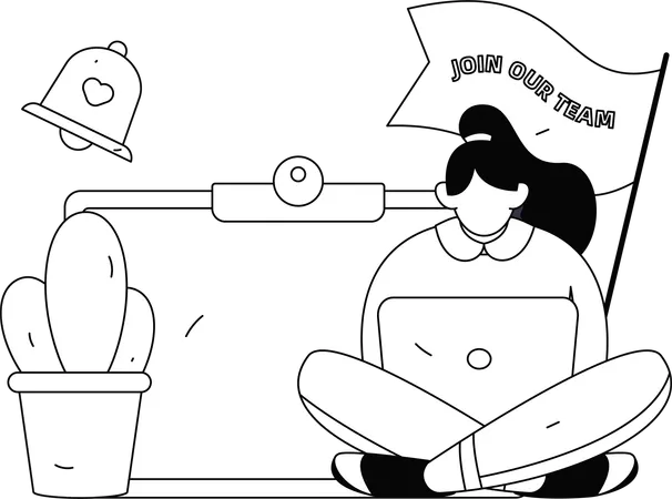 Businesswoman advertises for employee recruitment online  Illustration